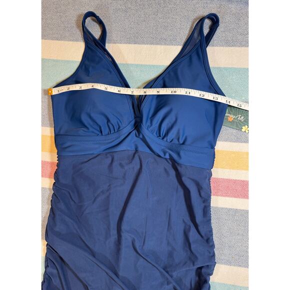 Blooming Jelly Swimdress Sz M NWT Navy Blue Ruched One Piece Modest - Picture 5 of 5